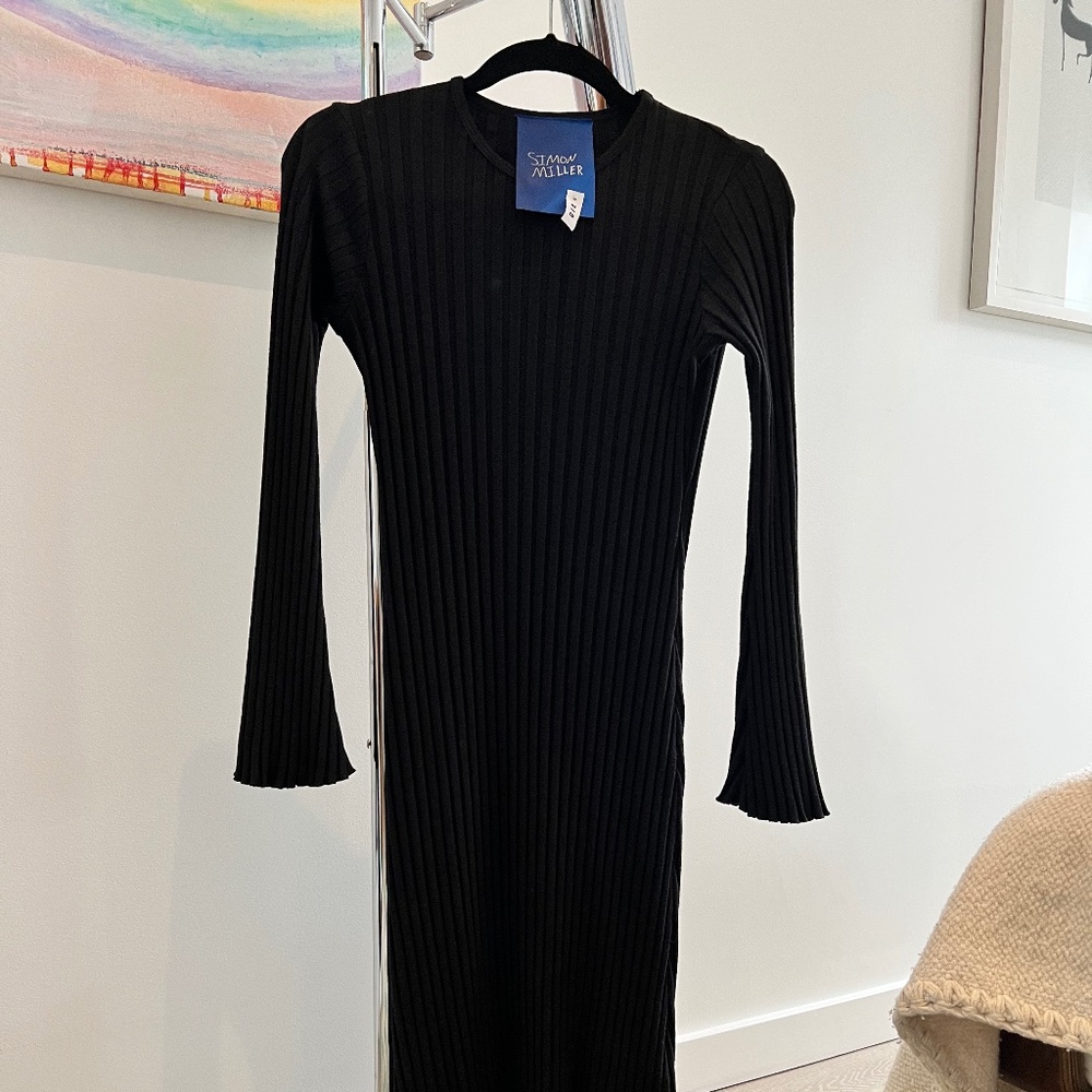 Simon Miller Midi Black Wide Rib Dress